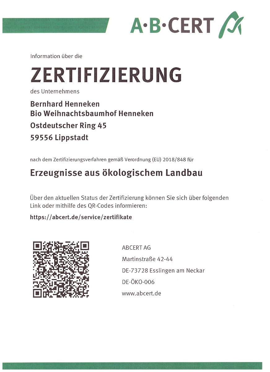 ABCert Zertifizierung Weihnachtsbaumhof Henneken